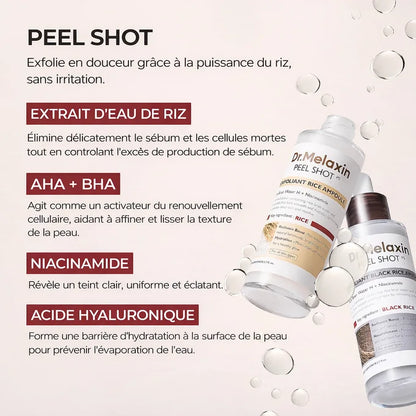 DR.MELAXIN Peel Shot Duo- Ampoule exfoliante au riz noir Shot