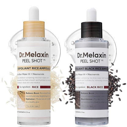 DR.MELAXIN Peel Shot Duo- Ampoule exfoliante au riz noir Shot